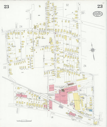 Sanborn Fire Insurance Map from Gadsden, Etowah County, Alabama (1930), Sheet #0023 - Complete Map Set gallery image, historic Sanborn map, vintage wall art, Alabama Alabama