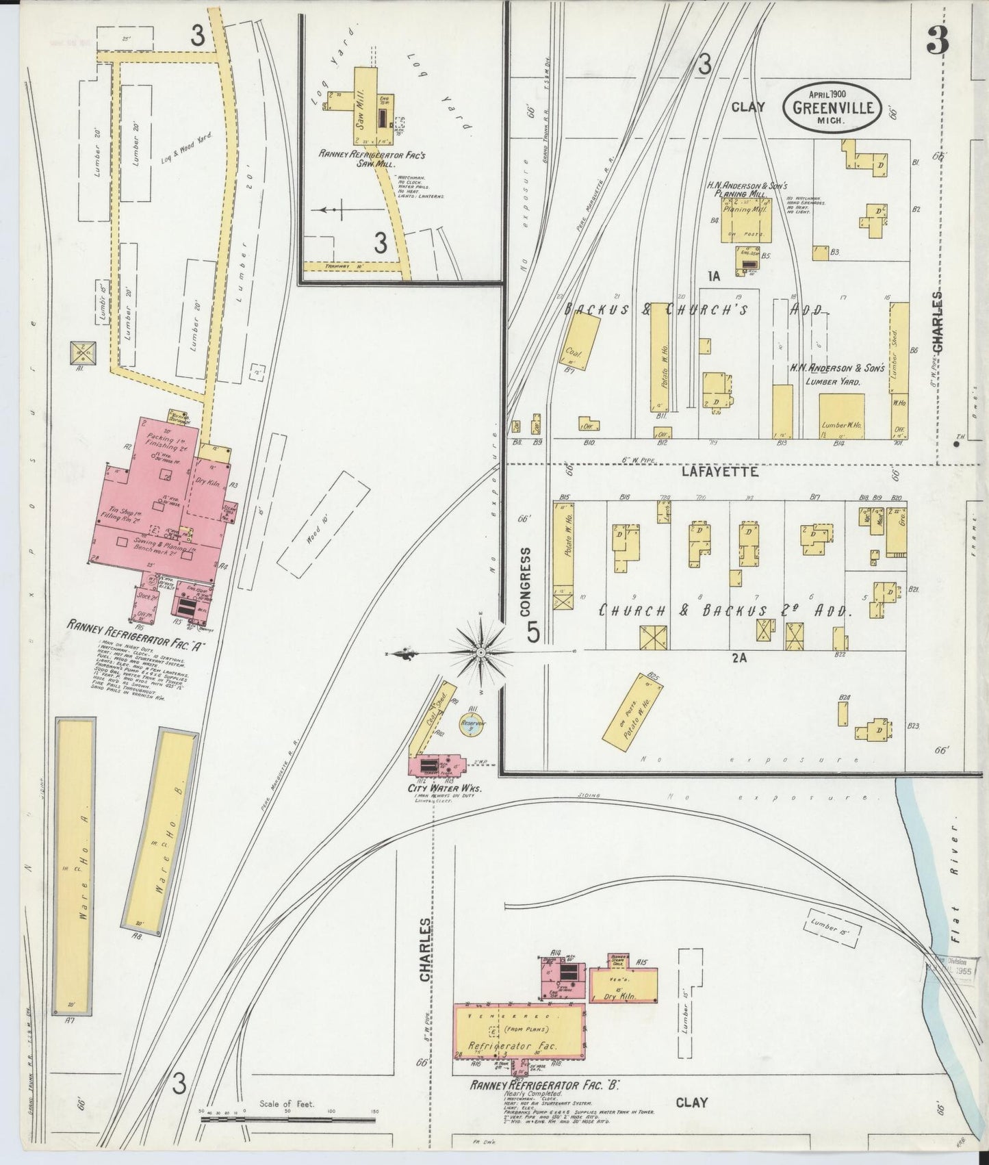Sanborn Fire Insurance Map from Greenville, Montcalm County, Michigan (1900), Sheet #0003 - Complete Map Set gallery image, historic Sanborn map, vintage wall art, Michigan Michigan
