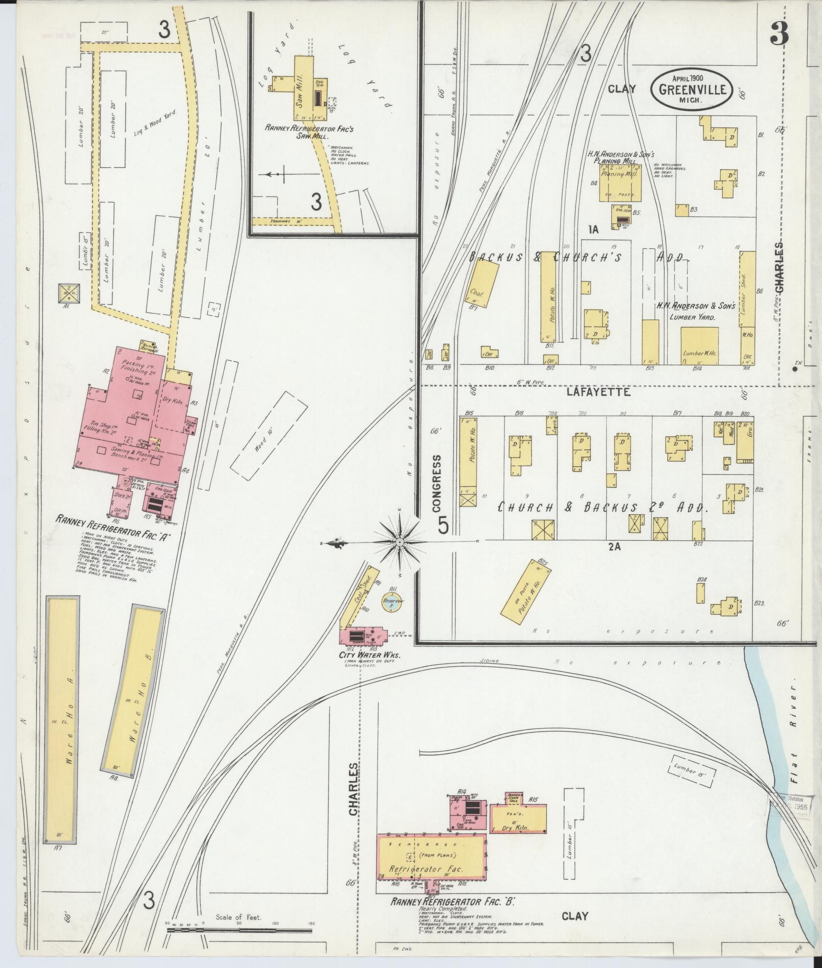 Sanborn Fire Insurance Map from Greenville, Montcalm County, Michigan (1900), Sheet #0003 - Complete Map Set gallery image, historic Sanborn map, vintage wall art, Michigan Michigan