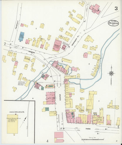 Sanborn Fire Insurance Map from Brandon, Rutland County, Vermont (1909), Sheet #0003 - Complete Map Set gallery image, historic Sanborn map, vintage wall art, Vermont Vermont