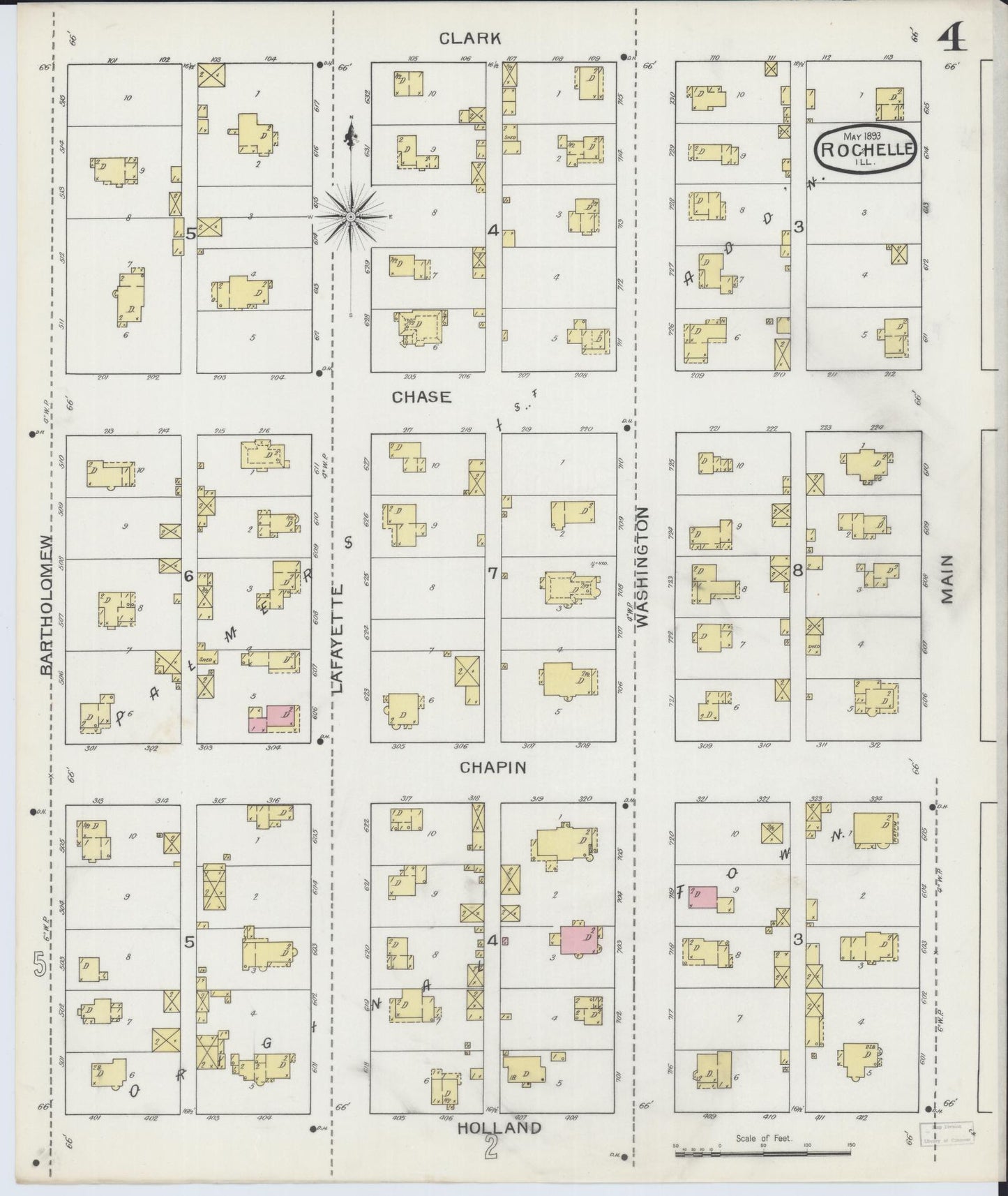 Sanborn Fire Insurance Map from Rochelle, Ogle County, Illinois (1893), Sheet #0004 - Historic Sanborn Fire Insurance Map Print, vintage old map wall art, antique decor, genealogy gift, Illinois Illinois map