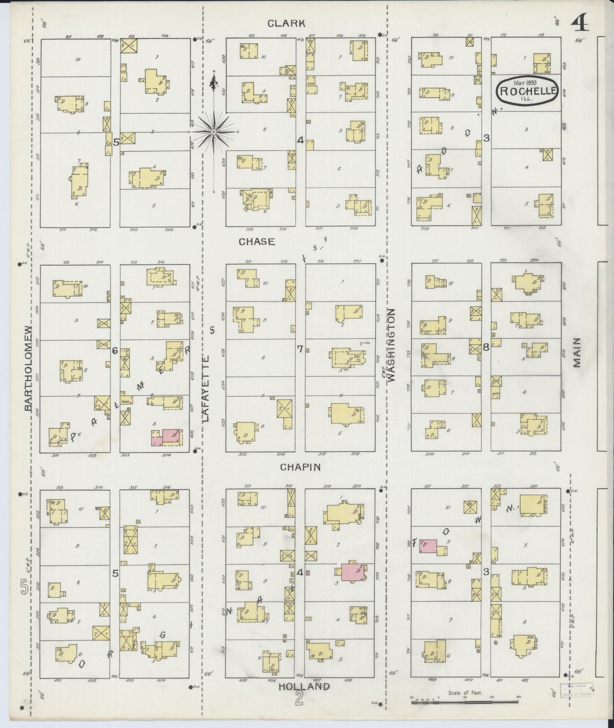 Sanborn Fire Insurance Map from Rochelle, Ogle County, Illinois (1893), Sheet #0004 - Historic Sanborn Fire Insurance Map Print, vintage old map wall art, antique decor, genealogy gift, Illinois Illinois map