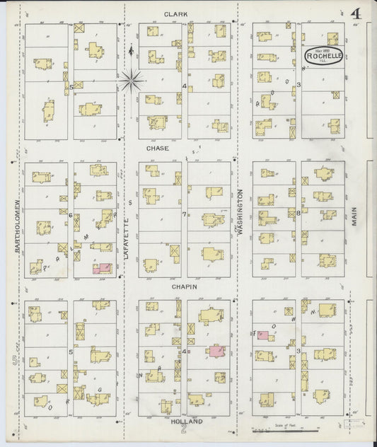 Sanborn Fire Insurance Map from Rochelle, Ogle County, Illinois (1893), Sheet #0004 - Historic Sanborn Fire Insurance Map Print, vintage old map wall art, antique decor, genealogy gift, Illinois Illinois map