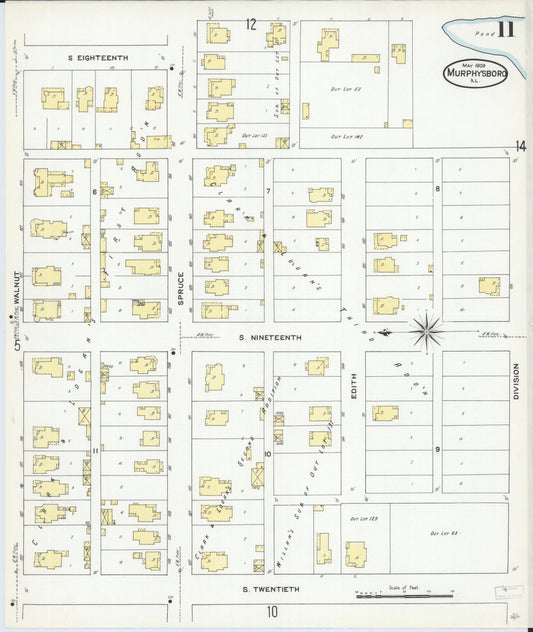 Sanborn Fire Insurance Map from Murphysboro, Jackson County, Illinois (1909), Sheet #0011 - Historic Sanborn Fire Insurance Map Print, vintage old map wall art, antique decor, genealogy gift, Illinois Illinois map