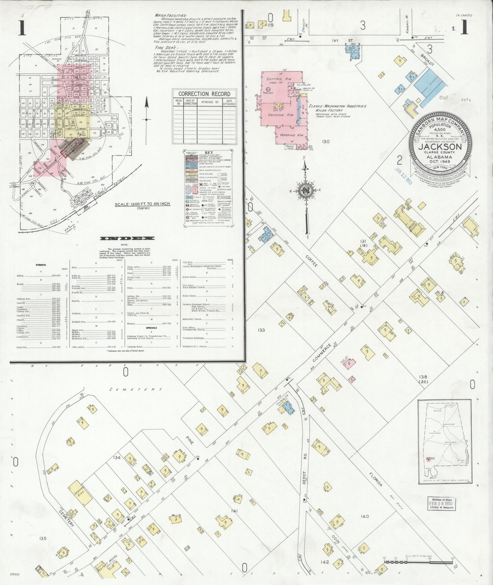 Sanborn Fire Insurance Map from Jackson, Clarke County, Alabama (1949), Sheet #0001 - Complete Map Set gallery image, historic Sanborn map, vintage wall art, Alabama Alabama
