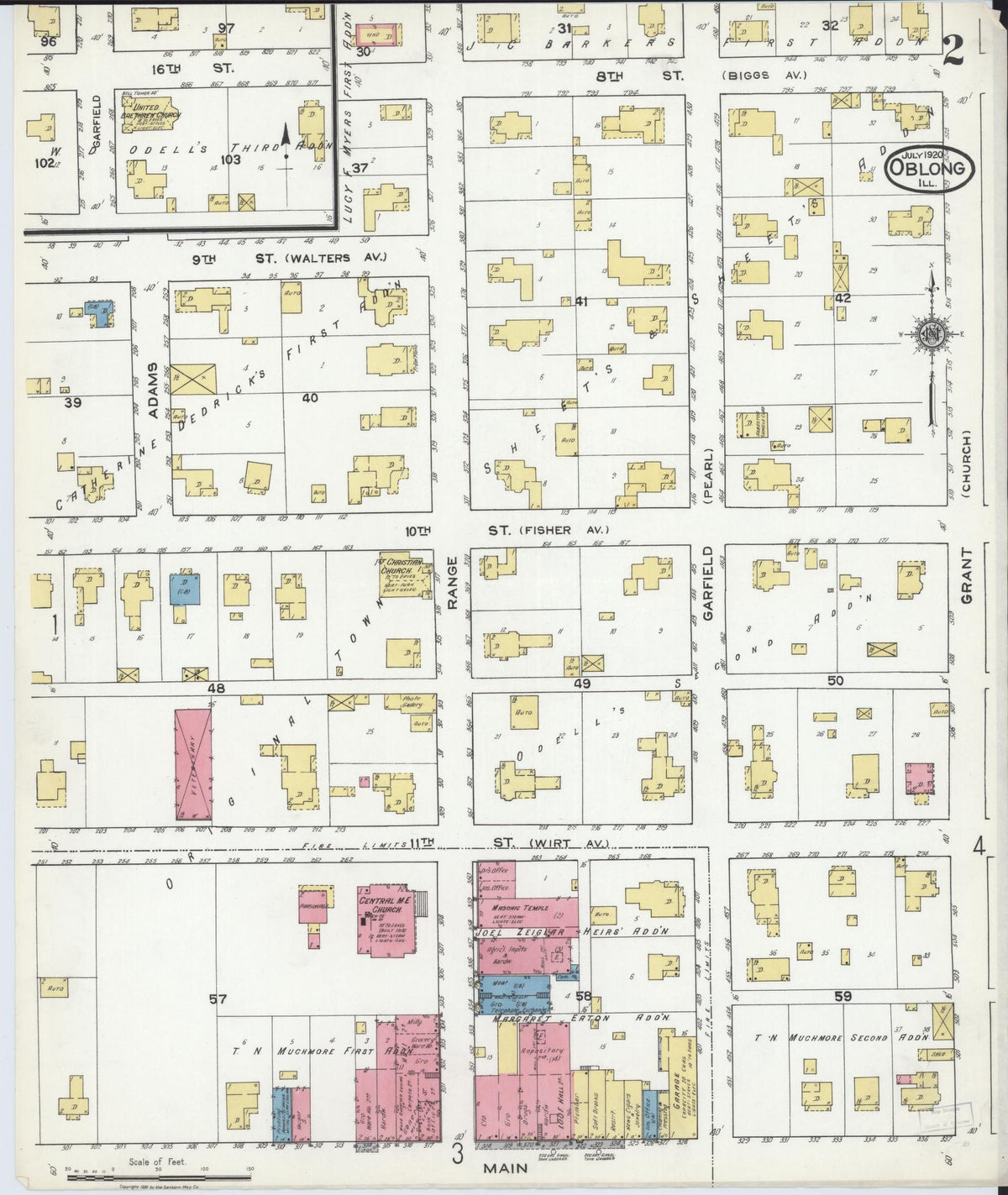 Sanborn Fire Insurance Map from Oblong, Crawford County, Illinois (1920), Sheet #0002 - Historic Sanborn Fire Insurance Map Print, vintage old map wall art, antique decor, genealogy gift, Illinois Illinois map