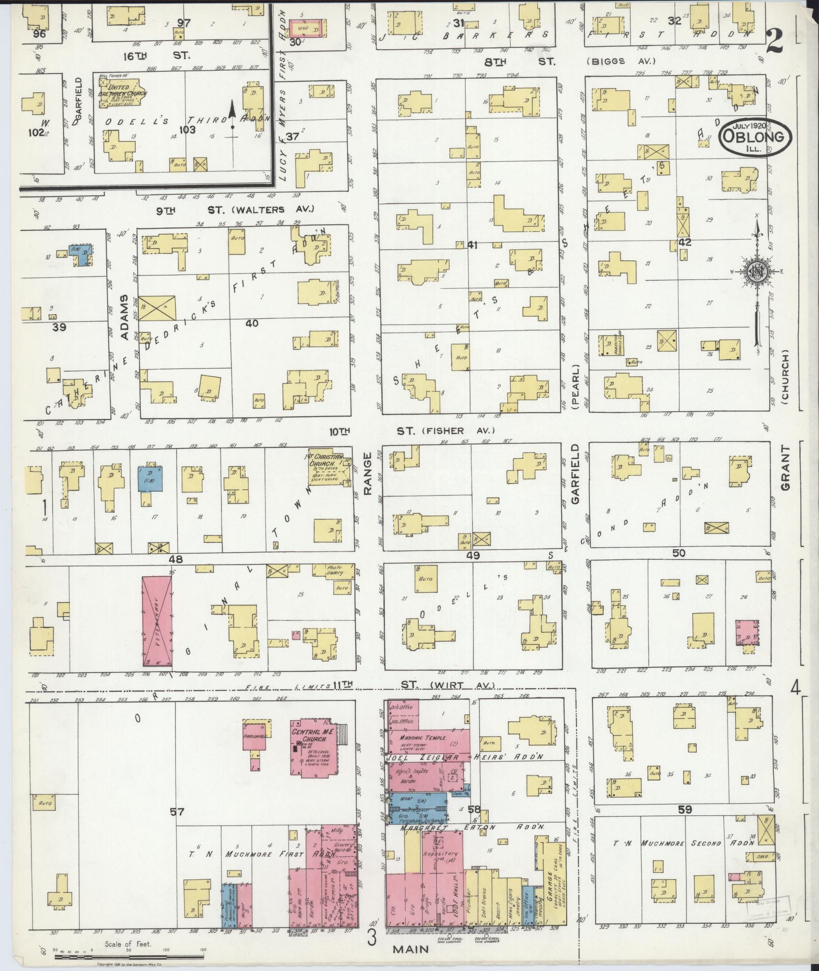 Sanborn Fire Insurance Map from Oblong, Crawford County, Illinois (1920), Sheet #0002 - Historic Sanborn Fire Insurance Map Print, vintage old map wall art, antique decor, genealogy gift, Illinois Illinois map
