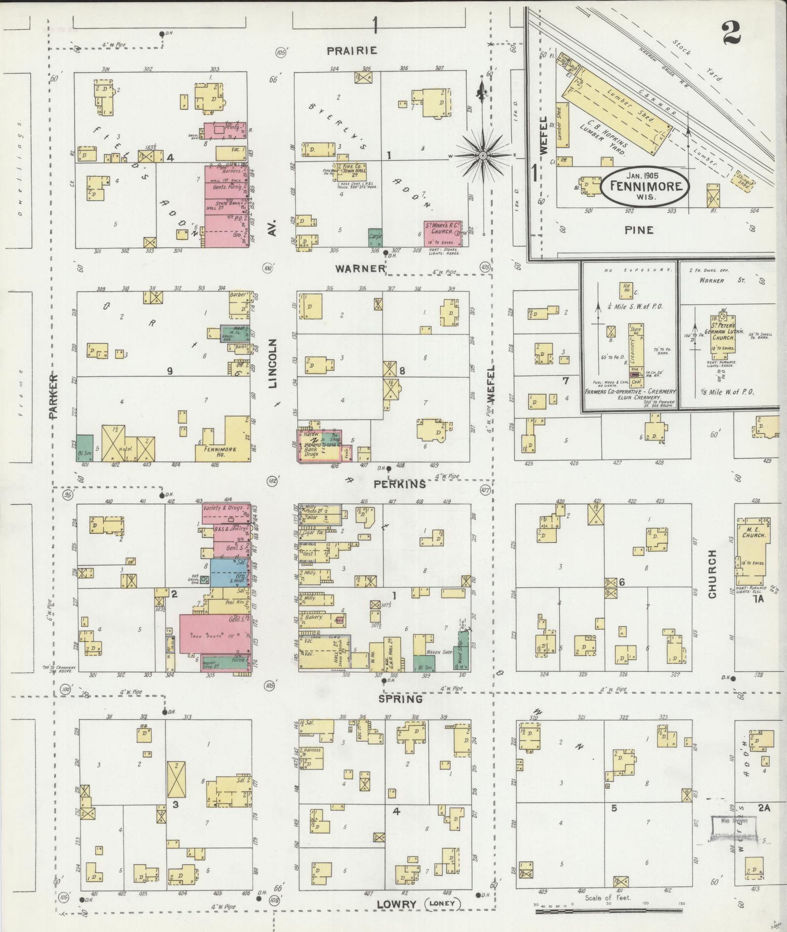 Sanborn Fire Insurance Map from Fennimore, Grant County, Wisconsin (1905), Sheet #0002 - Historic Sanborn Fire Insurance Map Print, vintage old map wall art, antique decor, genealogy gift, Wisconsin Wisconsin map