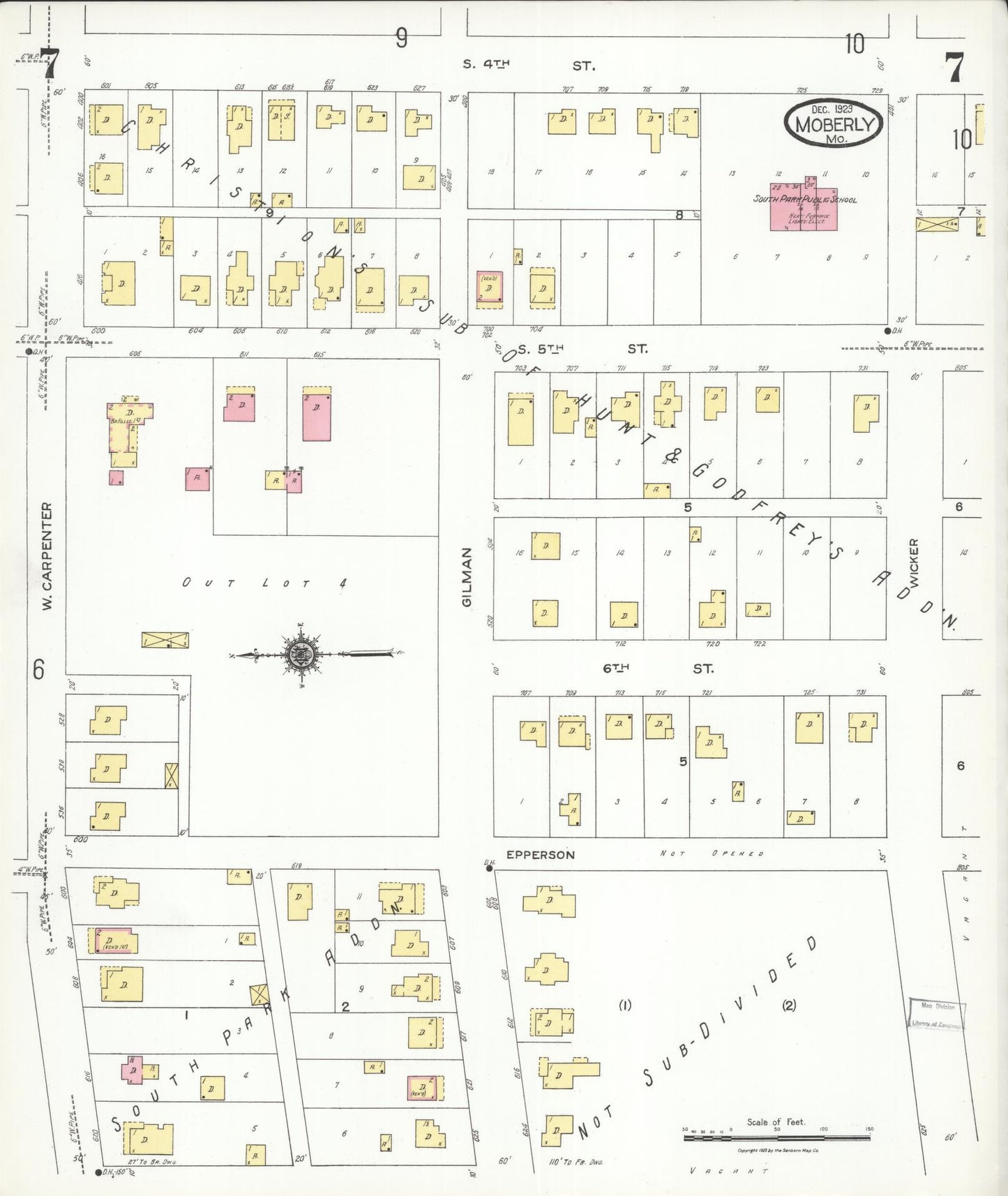 Sanborn Fire Insurance Map from Moberly, Randolph County, Missouri (1923), Sheet #0007 - Complete Map Set gallery image, historic Sanborn map, vintage wall art, Missouri Missouri