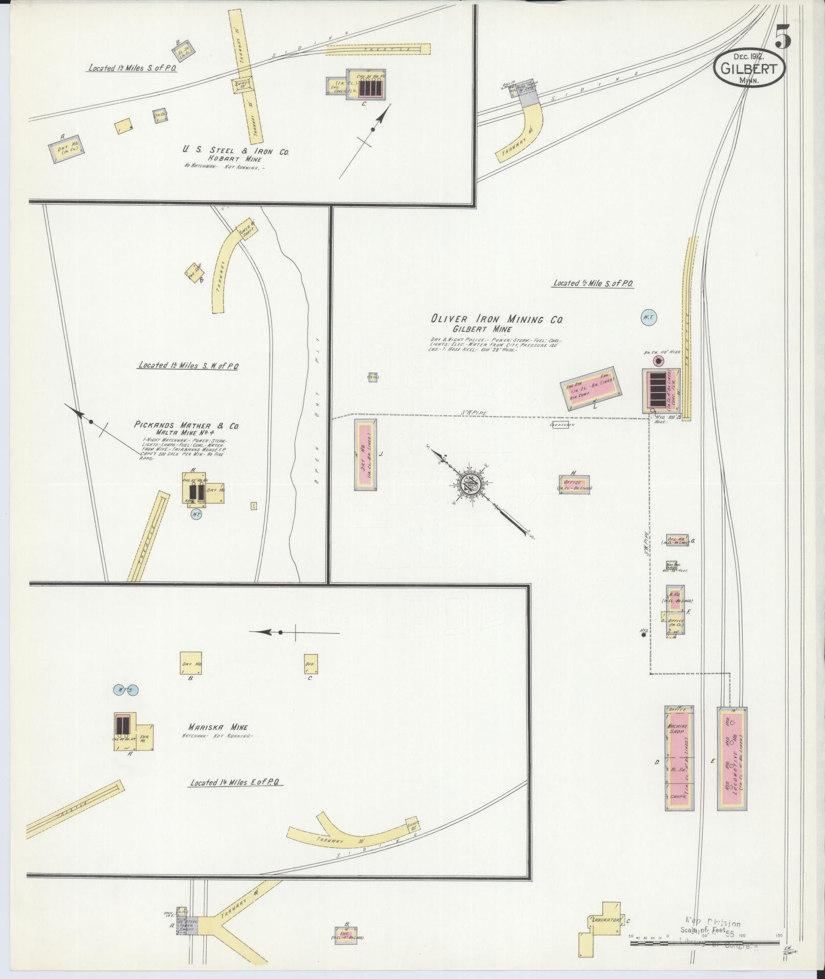Sanborn Fire Insurance Map from Gilbert, Saint Louis County, Minnesota (1912), Sheet #0005 - Historic Sanborn Fire Insurance Map Print, vintage old map wall art, antique decor, genealogy gift, Minnesota Minnesota map