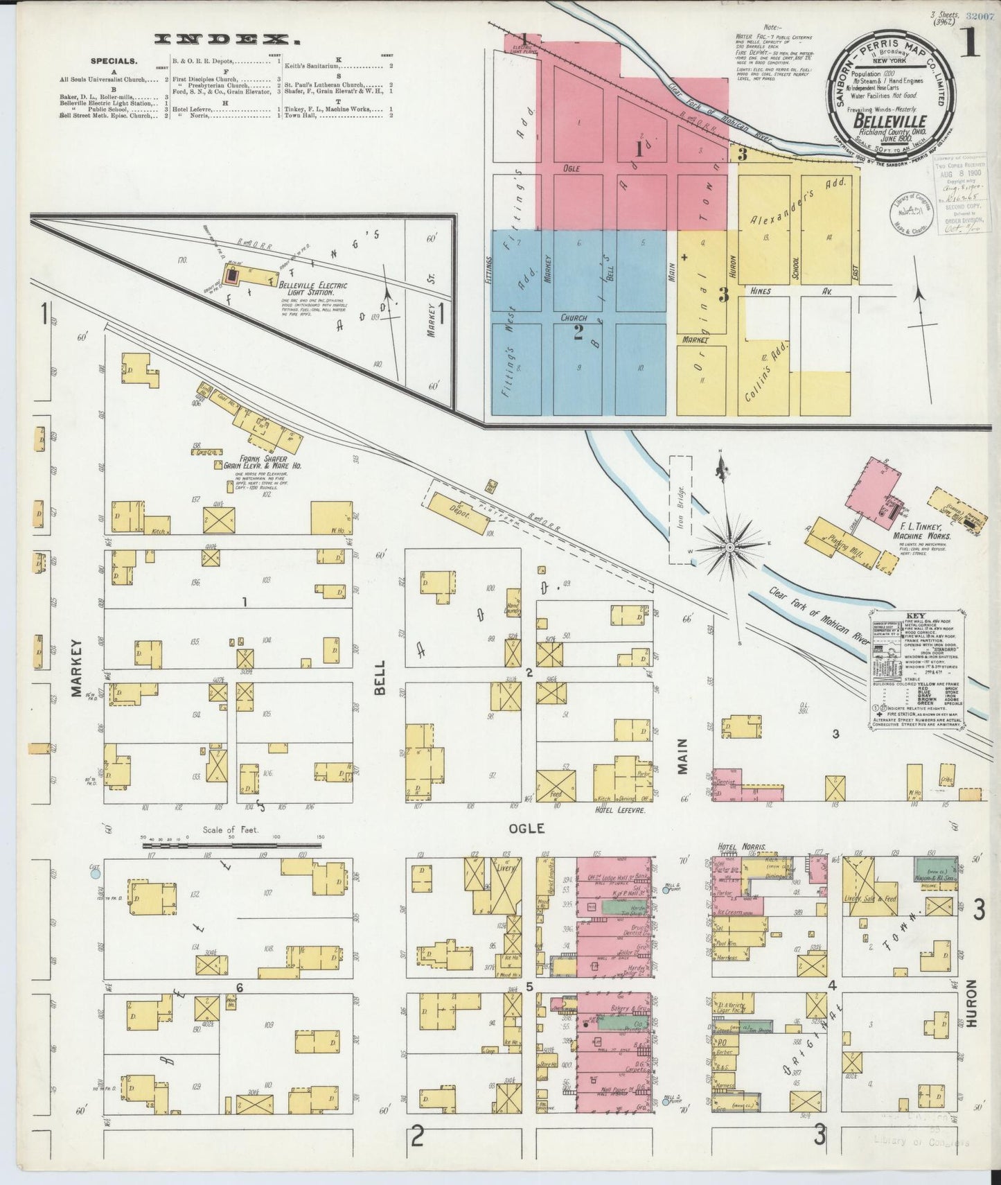 Sanborn Fire Insurance Map from Bellville, Richland County, Ohio (1900), Sheet #0001 - Complete Map Set gallery image, historic Sanborn map, vintage wall art, Ohio Ohio