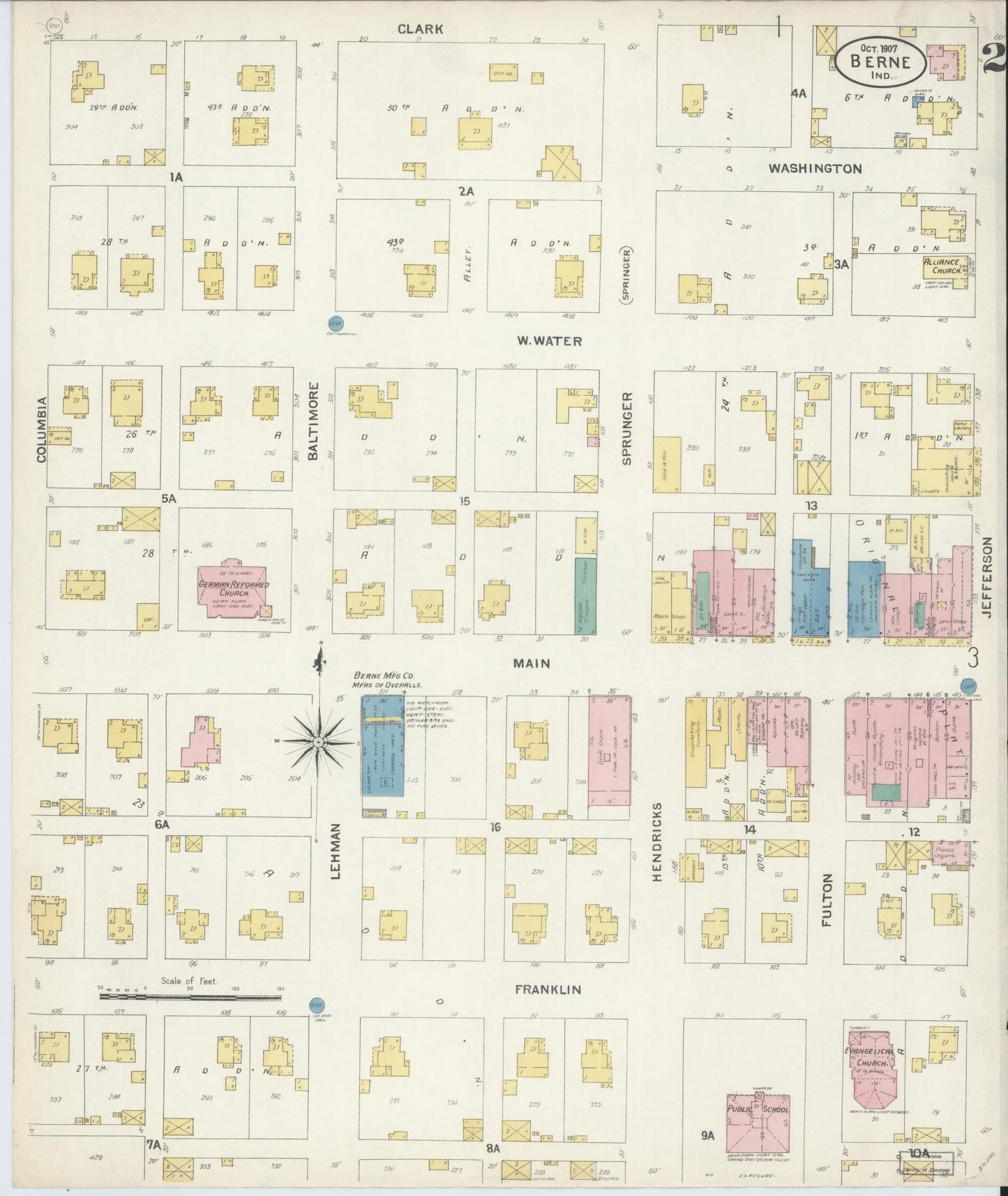 Sanborn Fire Insurance Map from Berne, Adams County, Indiana (1907), Sheet #0002 - Complete Map Set gallery image, historic Sanborn map, vintage wall art, Indiana Indiana