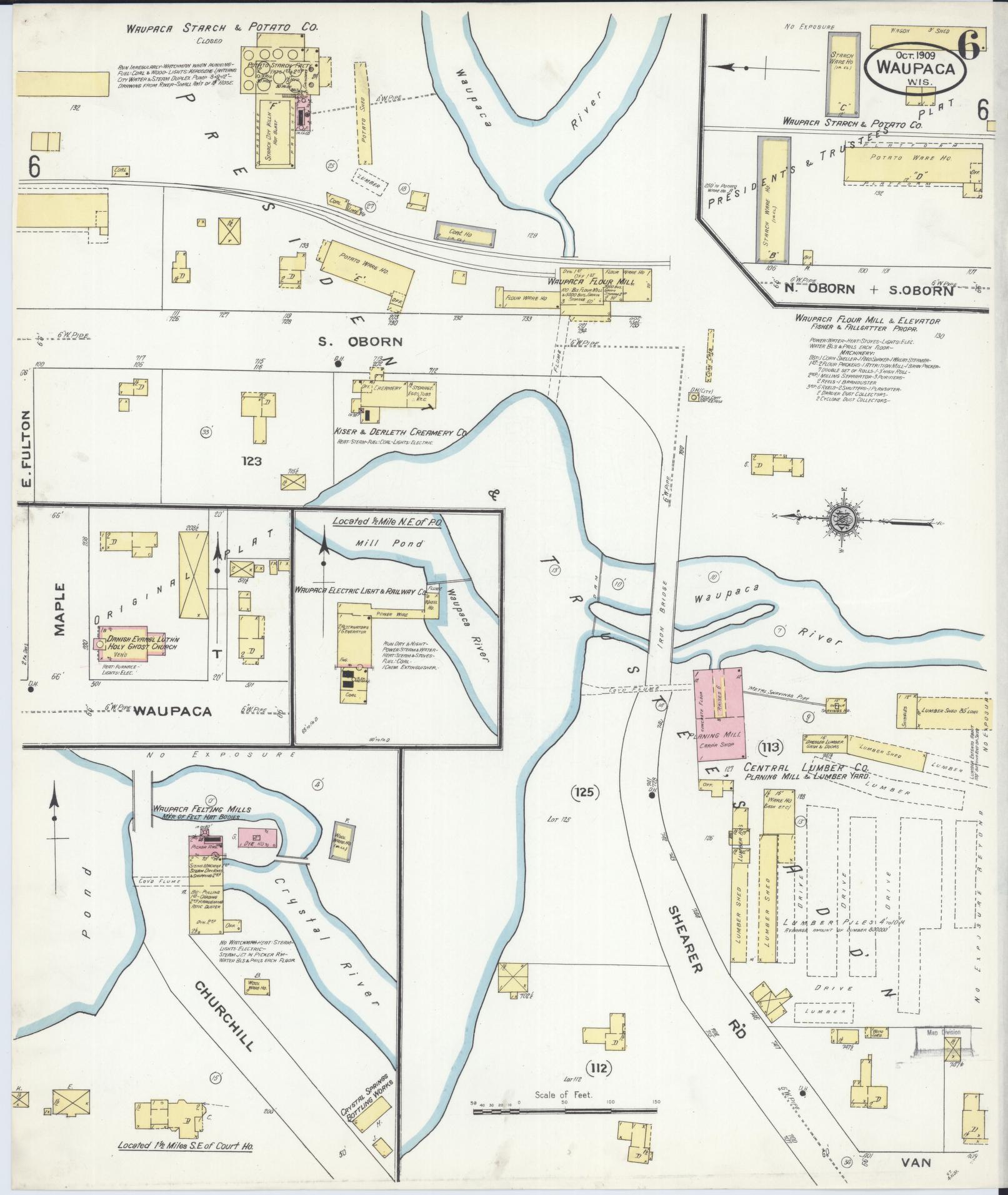 Sanborn Fire Insurance Map from Waupaca, Waupaca County, Wisconsin (1909), Sheet #0006 - Complete Map Set gallery image, historic Sanborn map, vintage wall art, Wisconsin Wisconsin