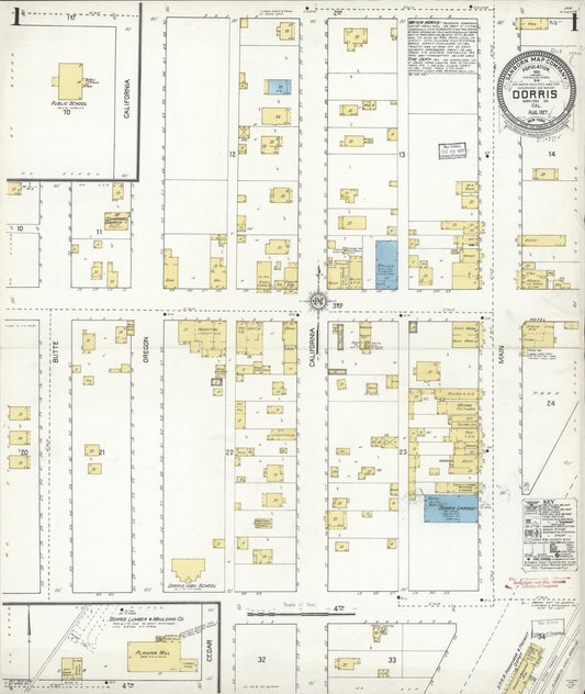 Sanborn Fire Insurance Map from Dorris, Siskiyou County, California (1927), Sheet #0001 - Complete Map Set gallery image, historic Sanborn map, vintage wall art, California California