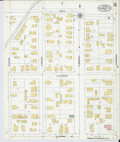 Sanborn Fire Insurance Map from Charlotte, Eaton County, Michigan (1904), Sheet #0003 - Historic Sanborn Fire Insurance Map Print, vintage old map wall art, antique decor, genealogy gift, Michigan Michigan map