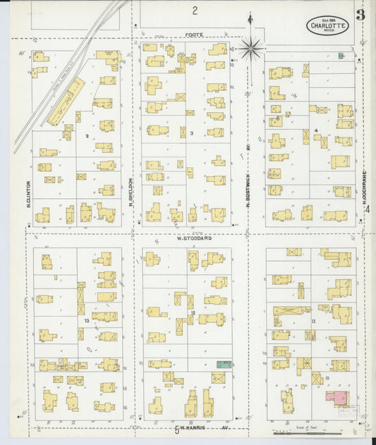 Sanborn Fire Insurance Map from Charlotte, Eaton County, Michigan (1904), Sheet #0003 - Historic Sanborn Fire Insurance Map Print, vintage old map wall art, antique decor, genealogy gift, Michigan Michigan map