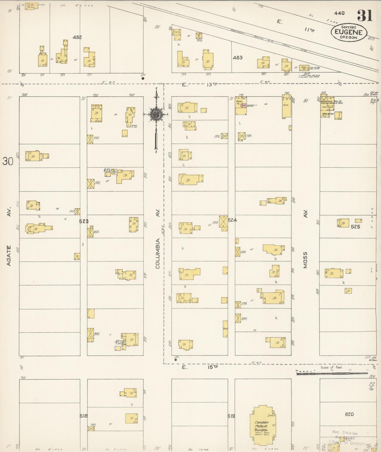 Sanborn Fire Insurance Map from Eugene, Lane County, Oregon (1912), Sheet #0031 - Complete Map Set gallery image, historic Sanborn map, vintage wall art, Oregon Oregon