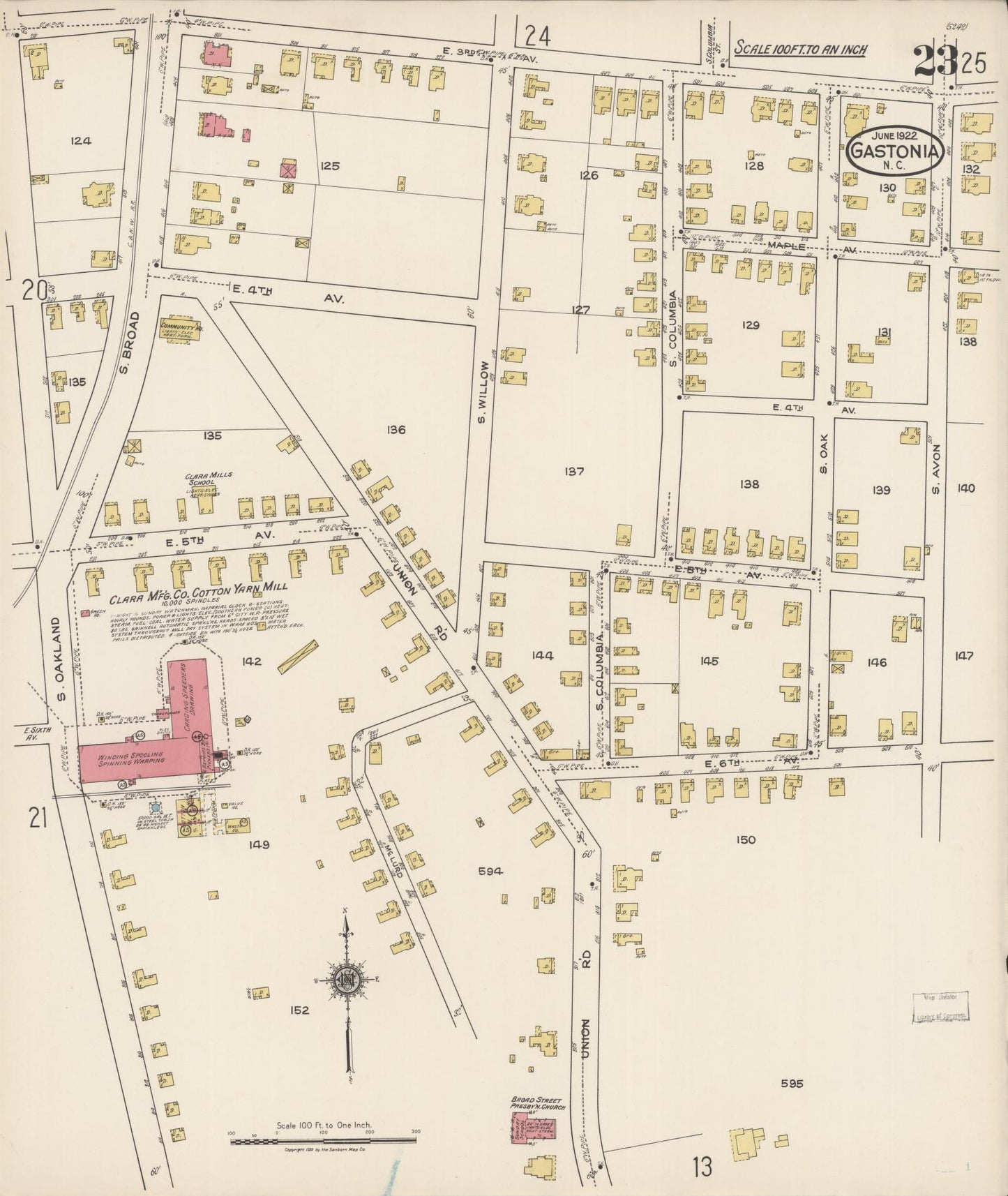 Sanborn Fire Insurance Map from Gastonia, Gaston County, North Carolina (1922), Sheet #0023 - Historic Sanborn Fire Insurance Map Print, vintage old map wall art, antique decor, genealogy gift, North Carolina North Carolina map