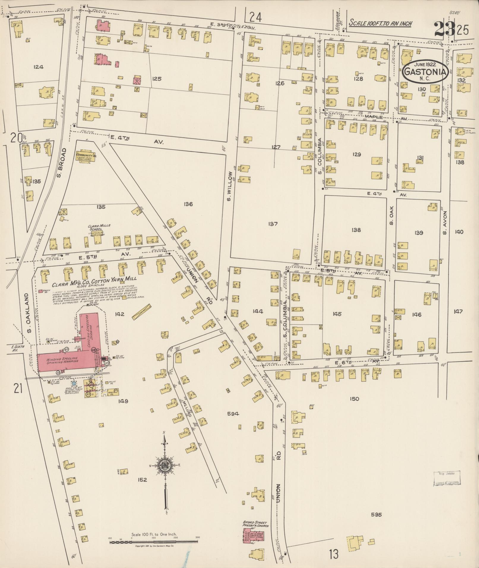 Sanborn Fire Insurance Map from Gastonia, Gaston County, North Carolina (1922), Sheet #0023 - Historic Sanborn Fire Insurance Map Print, vintage old map wall art, antique decor, genealogy gift, North Carolina North Carolina map