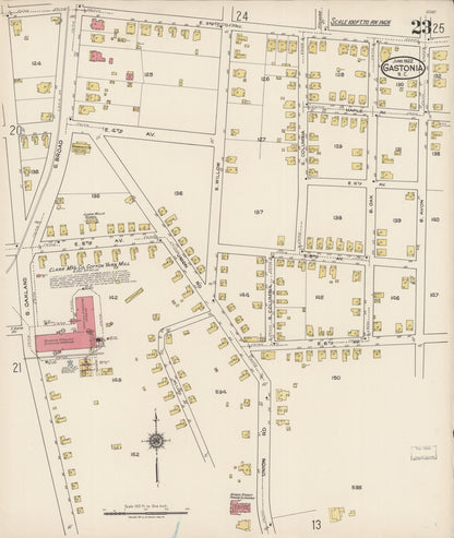 Sanborn Fire Insurance Map from Gastonia, Gaston County, North Carolina (1922), Sheet #0023 - Historic Sanborn Fire Insurance Map Print, vintage old map wall art, antique decor, genealogy gift, North Carolina North Carolina map