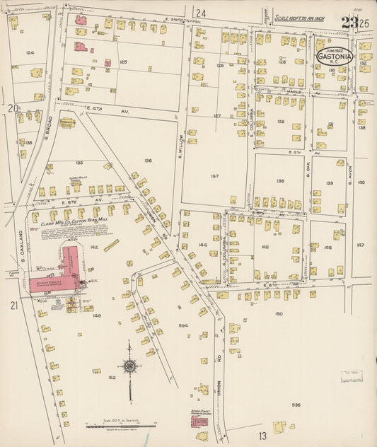 Sanborn Fire Insurance Map from Gastonia, Gaston County, North Carolina (1922), Sheet #0023 - Historic Sanborn Fire Insurance Map Print, vintage old map wall art, antique decor, genealogy gift, North Carolina North Carolina map