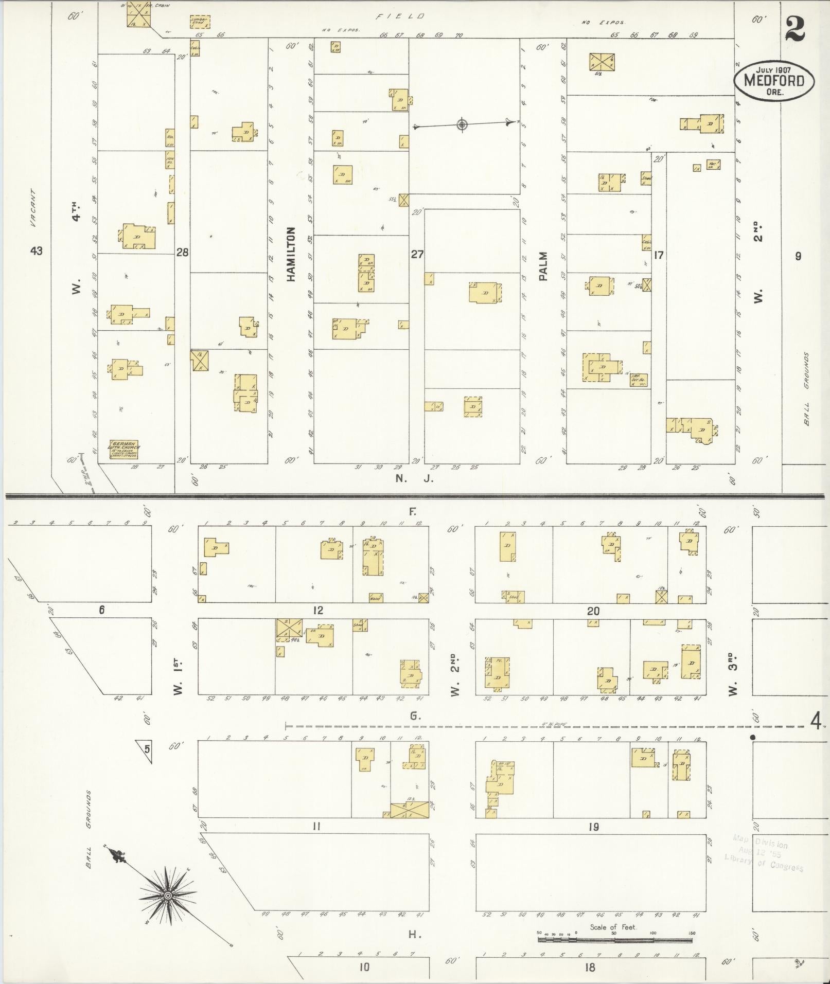 Sanborn Fire Insurance Map from Medford, Jackson County, Oregon (1907), Sheet #0002 - Complete Map Set gallery image, historic Sanborn map, vintage wall art, Oregon Oregon