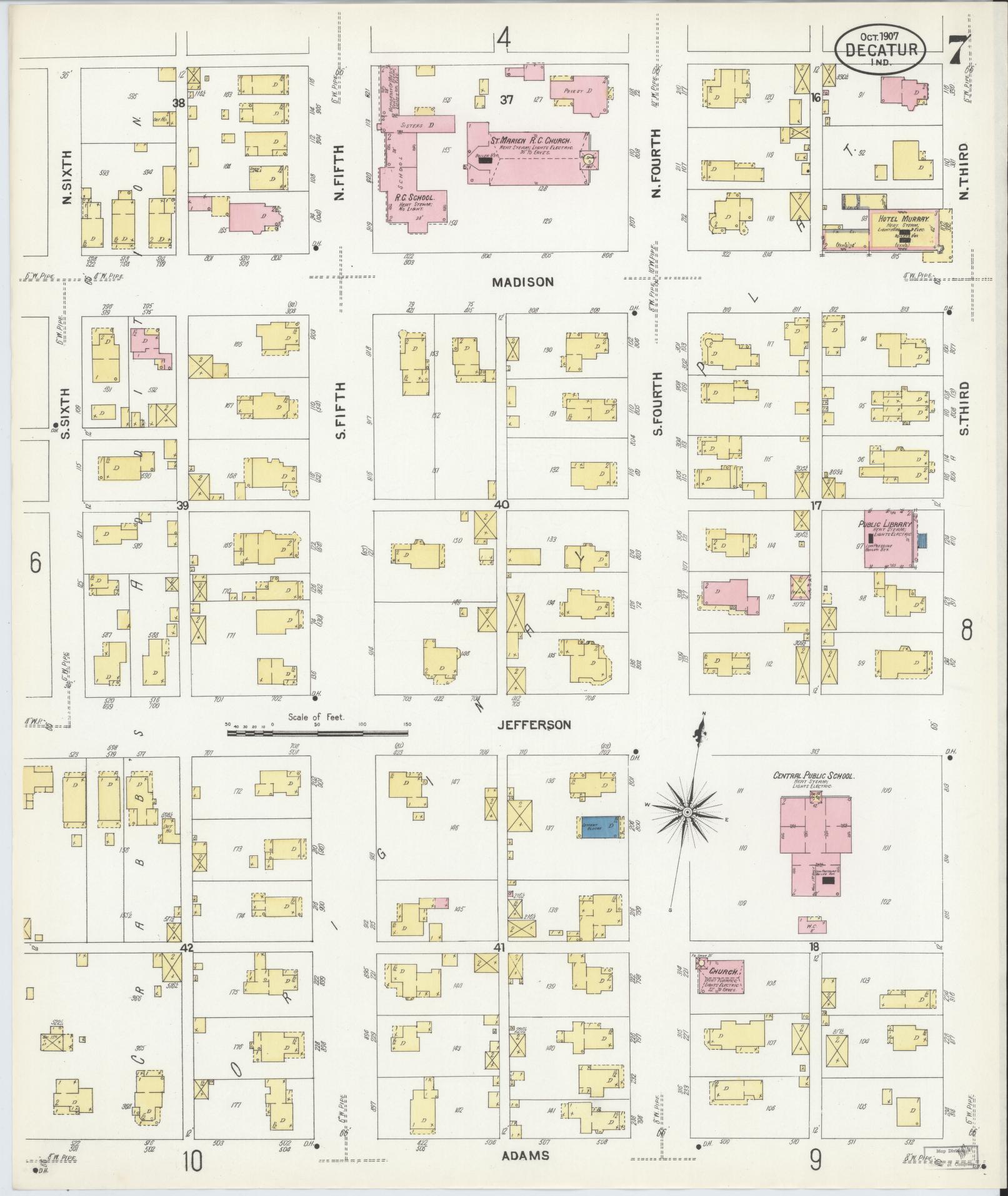Sanborn Fire Insurance Map from Decatur, Adams County, Indiana (1907), Sheet #0007 - Complete Map Set gallery image, historic Sanborn map, vintage wall art, Indiana Indiana
