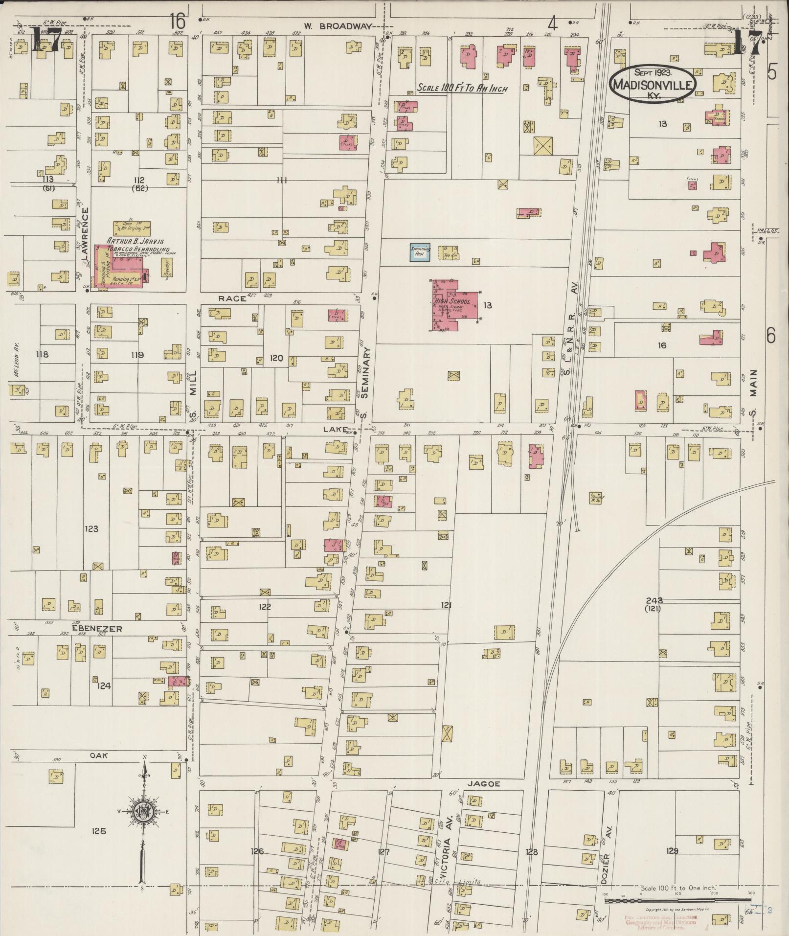 Sanborn Fire Insurance Map from Madisonville, Hopkins County, Kentucky (1923), Sheet #0017 - Complete Map Set gallery image, historic Sanborn map, vintage wall art, Kentucky Kentucky