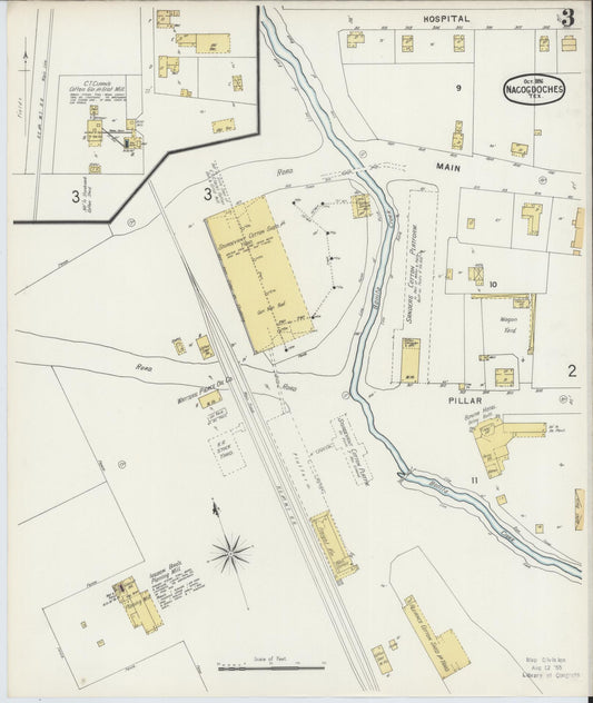 Sanborn Fire Insurance Map from Nacogdoches, Nacogdoches County, Texas (1896), Sheet #0003 - Historic Sanborn Fire Insurance Map Print, vintage old map wall art, antique decor, genealogy gift, Texas Texas map