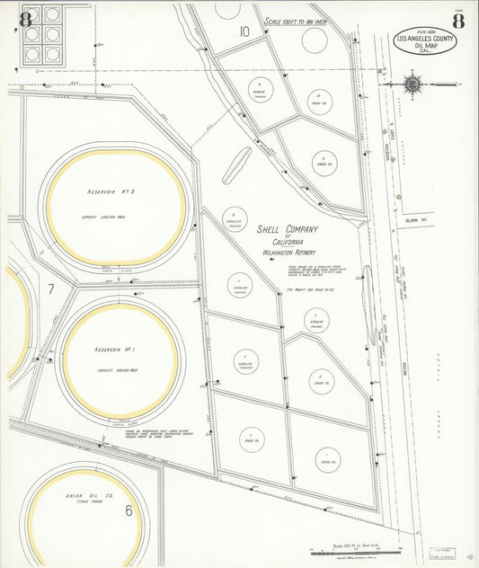 Sanborn Fire Insurance Map from Los Angeles Co., Los Angeles County, California (1924), Sheet #0008 - Historic Sanborn Fire Insurance Map Print, vintage old map wall art, antique decor, genealogy gift, California California map