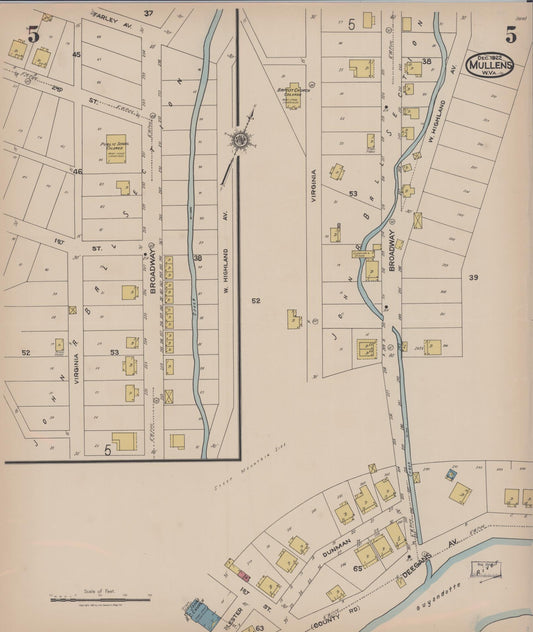 Sanborn Fire Insurance Map from Mullens, Wyoming County, West Virginia (1922), Sheet #0005 - Historic Sanborn Fire Insurance Map Print, vintage old map wall art, antique decor, genealogy gift, West Virginia West Virginia map