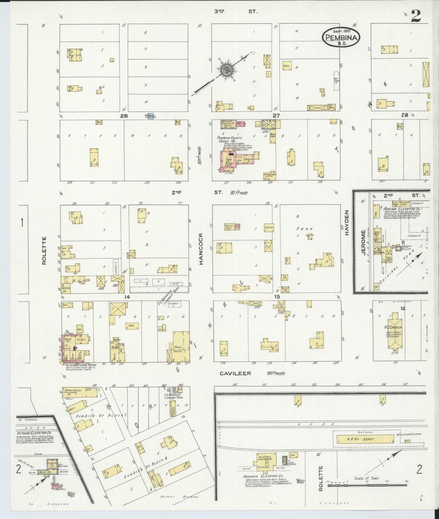 Sanborn Fire Insurance Map from Pembina, Pembina County, North Dakota (1910), Sheet #0002 - Historic Sanborn Fire Insurance Map Print, vintage old map wall art, antique decor, genealogy gift, North Dakota North Dakota map
