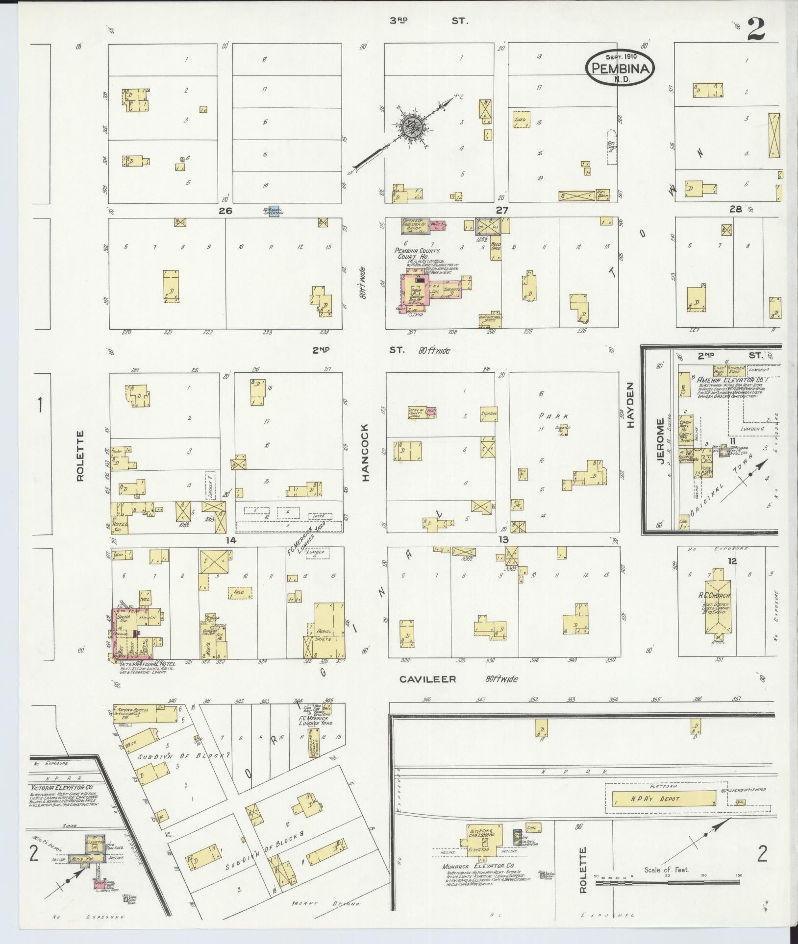Sanborn Fire Insurance Map from Pembina, Pembina County, North Dakota (1910), Sheet #0002 - Historic Sanborn Fire Insurance Map Print, vintage old map wall art, antique decor, genealogy gift, North Dakota North Dakota map