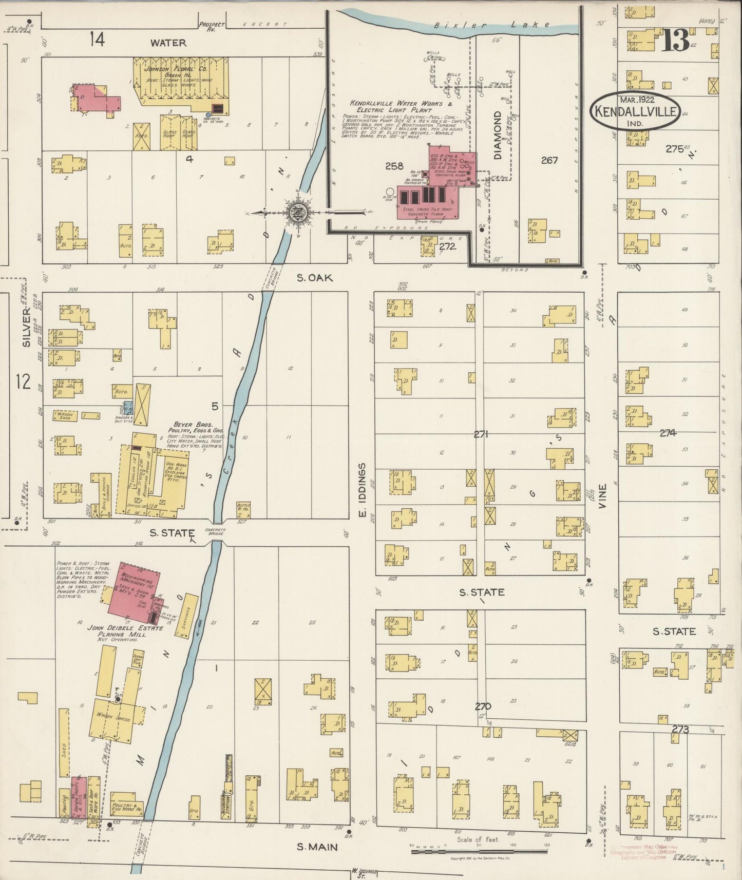 Sanborn Fire Insurance Map from Kendallville, Noble County, Indiana (1922), Sheet #0013 - Complete Map Set gallery image, historic Sanborn map, vintage wall art, Indiana Indiana