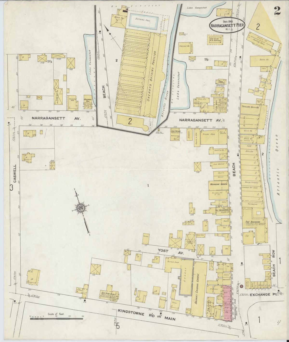 Sanborn Fire Insurance Map from Narragansett Pier, Washington County, Rhode Island (1910), Sheet #0002 - Complete Map Set gallery image, historic Sanborn map, vintage wall art, Rhode Island Rhode Island