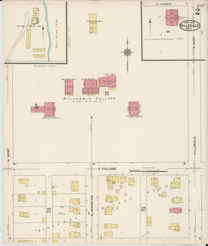 Sanborn Fire Insurance Map from Hillsdale, Hillsdale County, Michigan (1922), Sheet #0002 - Complete Map Set gallery image, historic Sanborn map, vintage wall art, Michigan Michigan