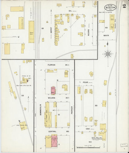 Sanborn Fire Insurance Map from Bartow, Polk County, Florida (1901), Sheet #0002 - Historic Sanborn Fire Insurance Map Print, vintage old map wall art, antique decor, genealogy gift, Florida Florida map