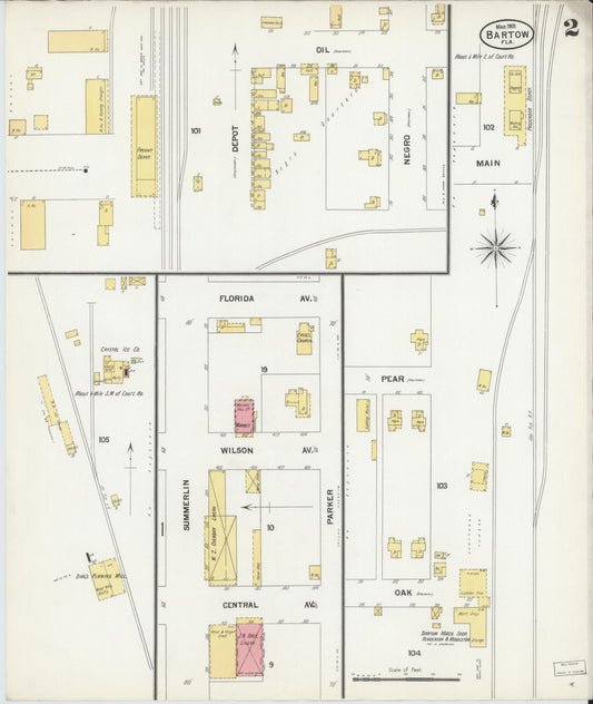 Sanborn Fire Insurance Map from Bartow, Polk County, Florida (1901), Sheet #0002 - Historic Sanborn Fire Insurance Map Print, vintage old map wall art, antique decor, genealogy gift, Florida Florida map