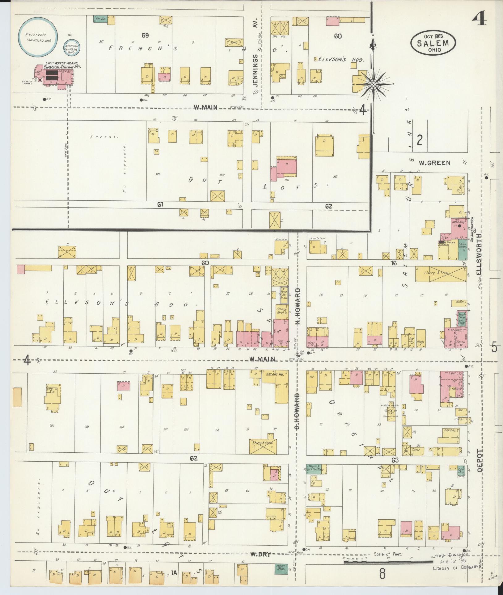Sanborn Fire Insurance Map from Salem, Columbiana County, Ohio (1903), Sheet #0004 - Historic Sanborn Fire Insurance Map Print, vintage old map wall art, antique decor, genealogy gift, Ohio Ohio map
