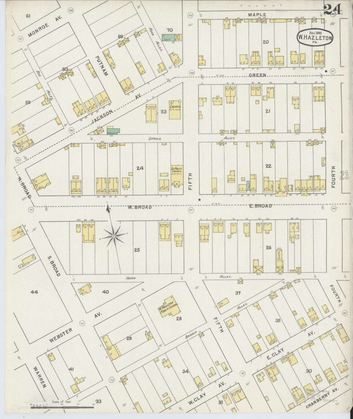 Sanborn Fire Insurance Map from Hazleton, Luzerne County, Pennsylvania (1895), Sheet #0024 - Historic Sanborn Fire Insurance Map Print, vintage old map wall art, antique decor, genealogy gift, Pennsylvania Pennsylvania map