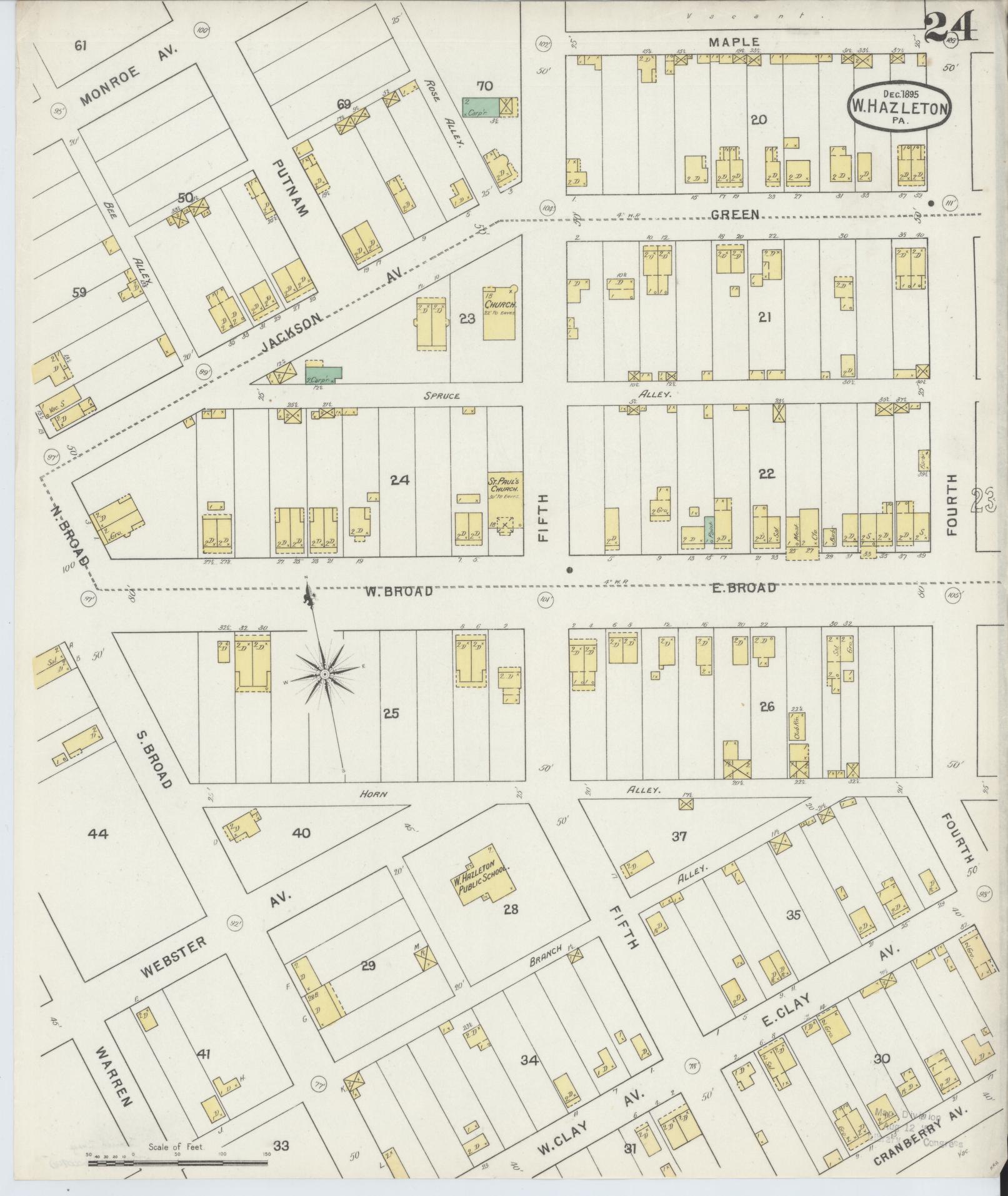 Sanborn Fire Insurance Map from Hazleton, Luzerne County, Pennsylvania (1895), Sheet #0024 - Historic Sanborn Fire Insurance Map Print, vintage old map wall art, antique decor, genealogy gift, Pennsylvania Pennsylvania map