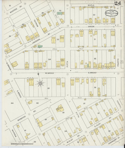Sanborn Fire Insurance Map from Hazleton, Luzerne County, Pennsylvania (1895), Sheet #0024 - Historic Sanborn Fire Insurance Map Print, vintage old map wall art, antique decor, genealogy gift, Pennsylvania Pennsylvania map