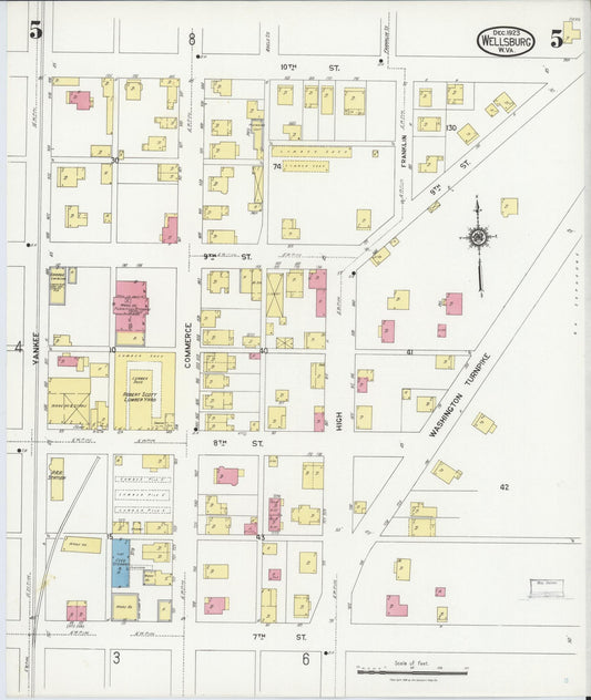 Sanborn Fire Insurance Map from Wellsburg, Brooke County, West Virginia (1923), Sheet #0005 - Historic Sanborn Fire Insurance Map Print, vintage old map wall art, antique decor, genealogy gift, West Virginia West Virginia map