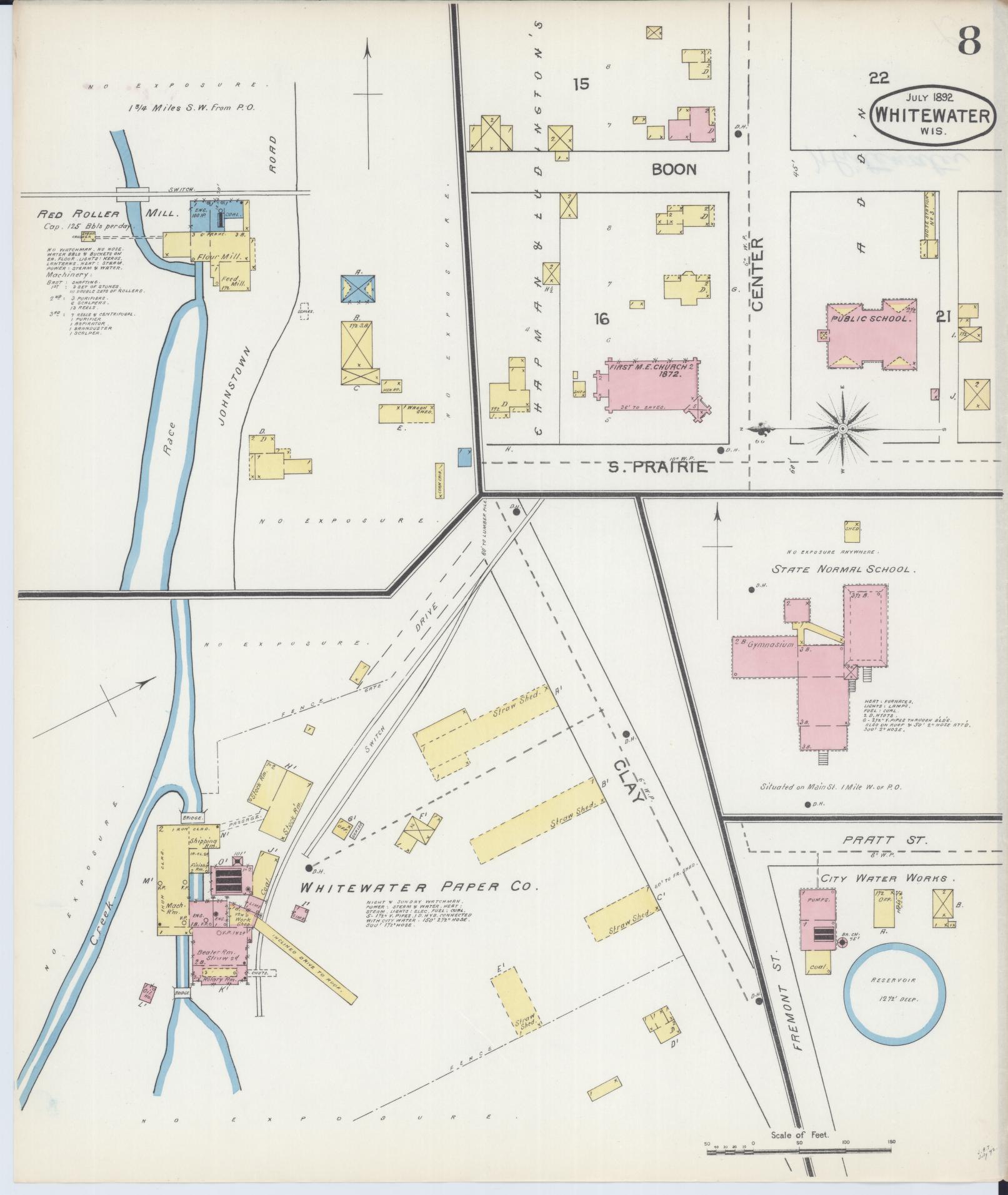 Sanborn Fire Insurance Map from Whitewater, Walworth County, Wisconsin (1892), Sheet #0008 - Complete Map Set gallery image, historic Sanborn map, vintage wall art, Wisconsin Wisconsin