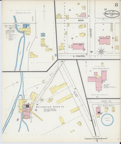 Sanborn Fire Insurance Map from Whitewater, Walworth County, Wisconsin (1892), Sheet #0008 - Complete Map Set gallery image, historic Sanborn map, vintage wall art, Wisconsin Wisconsin