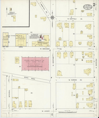 Sanborn Fire Insurance Map from Kinston, Lenoir County, North Carolina (1914), Sheet #0002 - Complete Map Set gallery image, historic Sanborn map, vintage wall art, North Carolina North Carolina