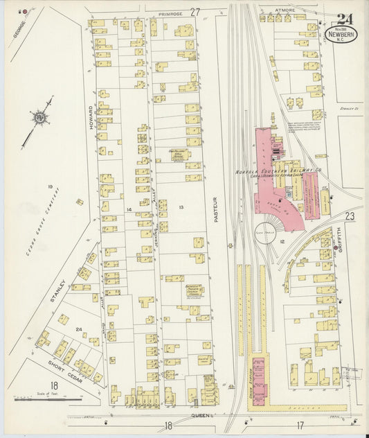 Sanborn Fire Insurance Map from New Bern, Craven County, North Carolina (1913), Sheet #0024 - Historic Sanborn Fire Insurance Map Print, vintage old map wall art, antique decor, genealogy gift, North Carolina North Carolina map
