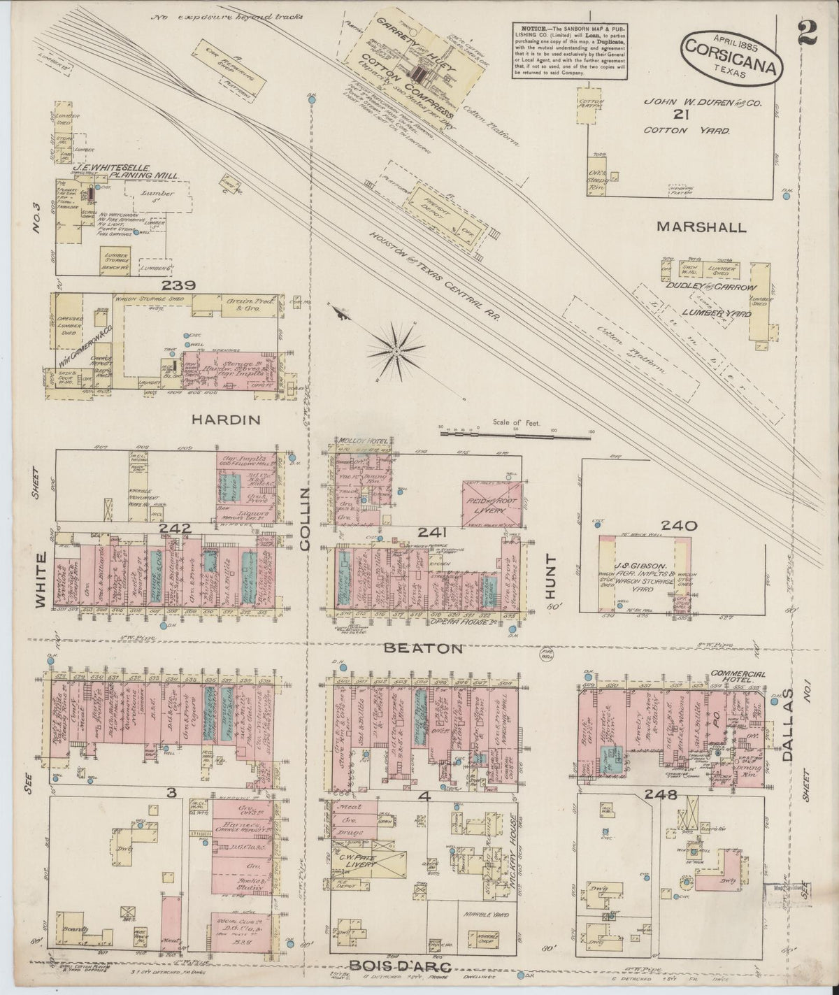 Sanborn Fire Insurance Map from Corsicana, Navarro County, Texas (1885), Sheet #0002 - Complete Map Set gallery image, historic Sanborn map, vintage wall art, Texas Texas