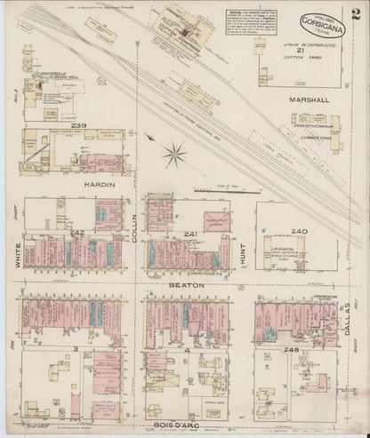 Sanborn Fire Insurance Map from Corsicana, Navarro County, Texas (1885), Sheet #0002 - Complete Map Set gallery image, historic Sanborn map, vintage wall art, Texas Texas