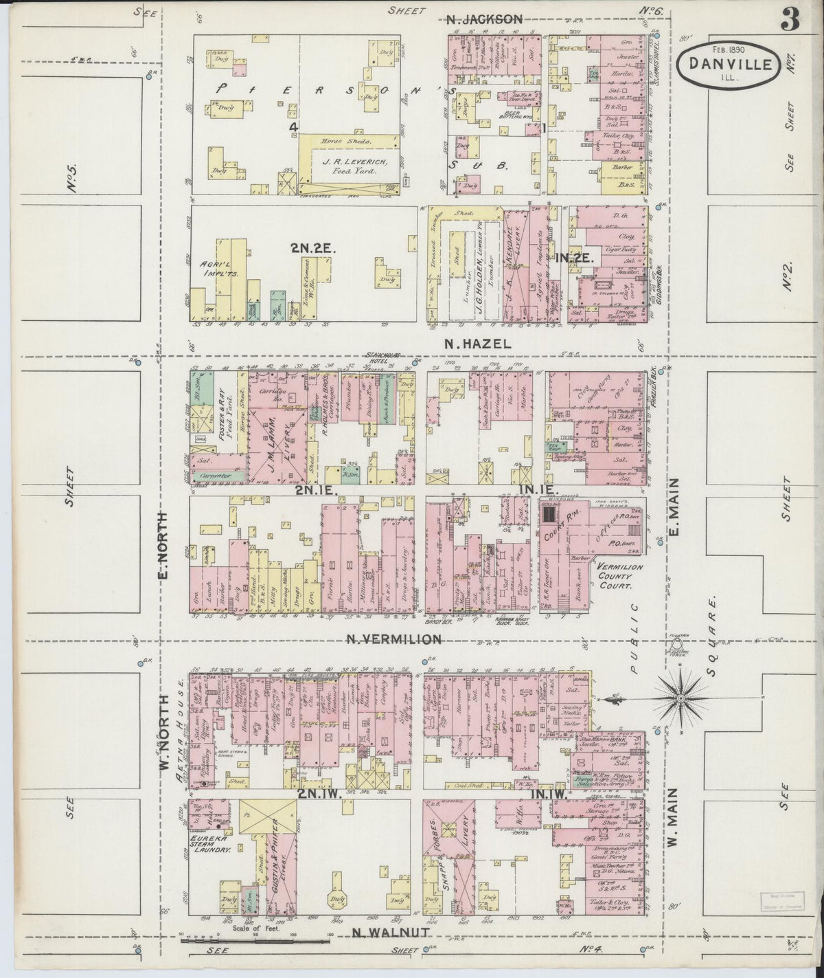 Sanborn Fire Insurance Map from Danville, Vermilion County, Illinois (1890), Sheet #0003 - Historic Sanborn Fire Insurance Map Print, vintage old map wall art, antique decor, genealogy gift, Illinois Illinois map